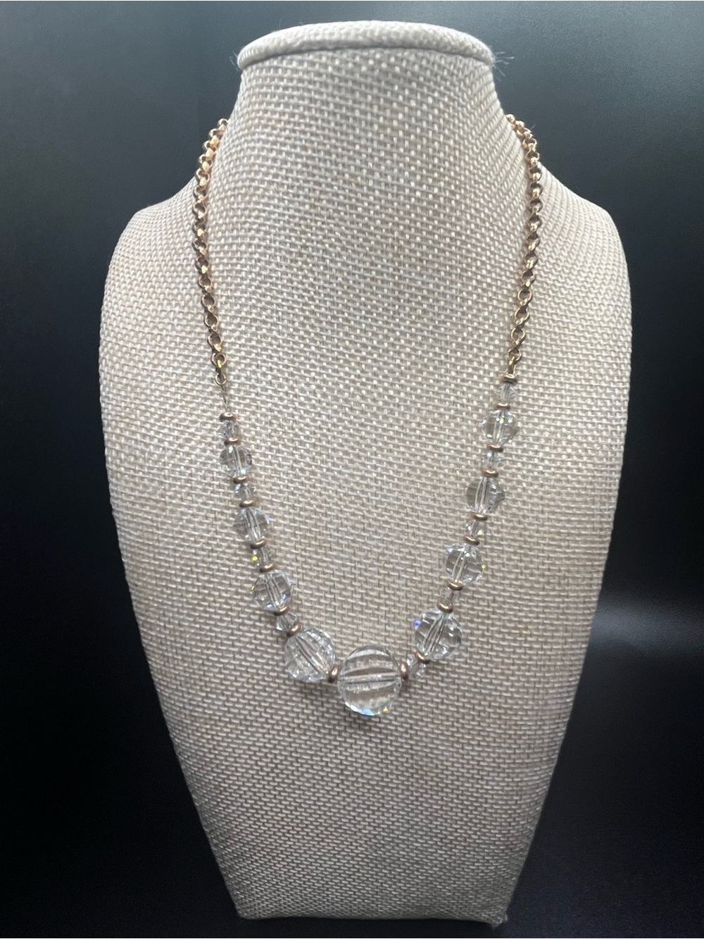 Elegant vintage crystal necklace with an Art Deco-inspired look, likely MCM era